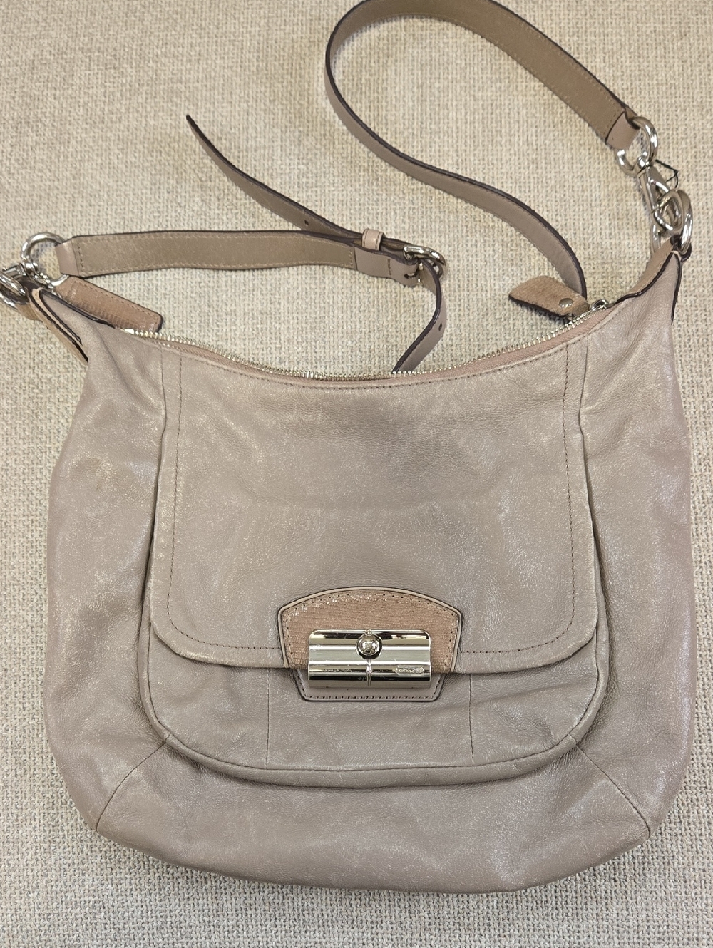 Coach Taupe Crossbody Bag with Silver Turn-Lock